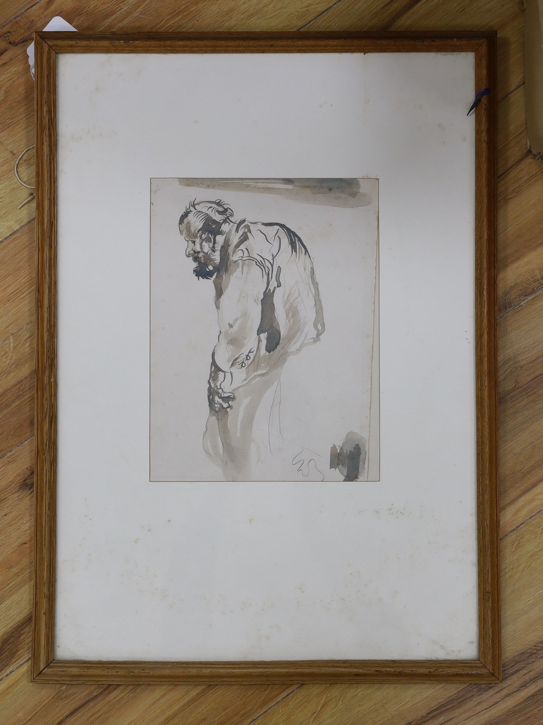 Attributed to Frank Brangwyn, watercolour, Study of a bearded man, 27 x 20cm